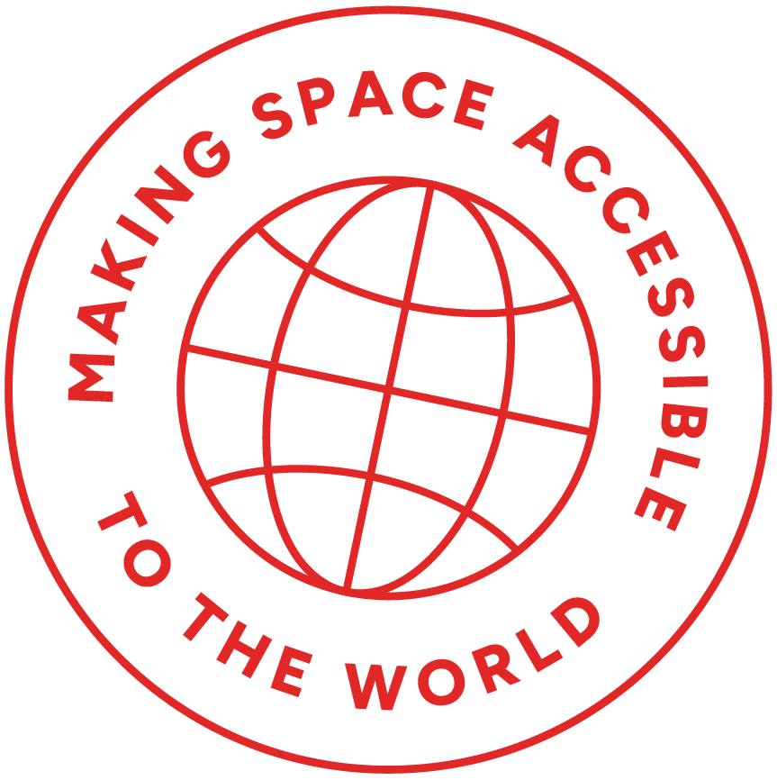 Making Space Accessible to the World round badge with Globe in the middle