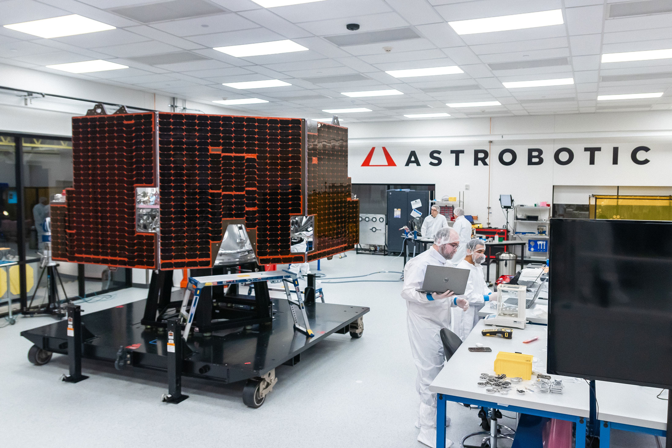 Griffin-1 lander being assembled in Astrobotic Cleanroom